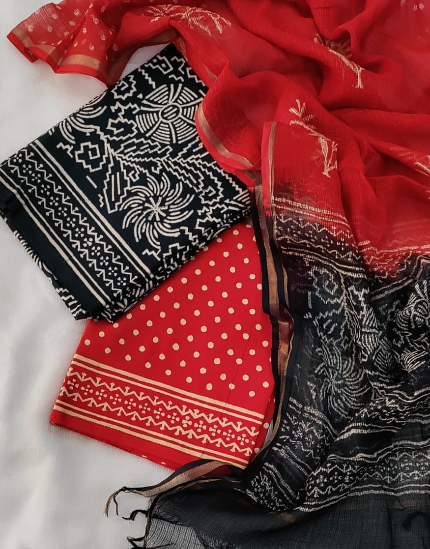 Cotton suit with Kota Doria Dupatta