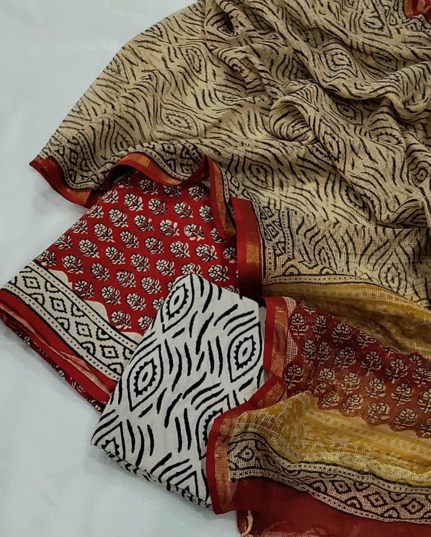Cotton suit with Kota Doria Dupatta