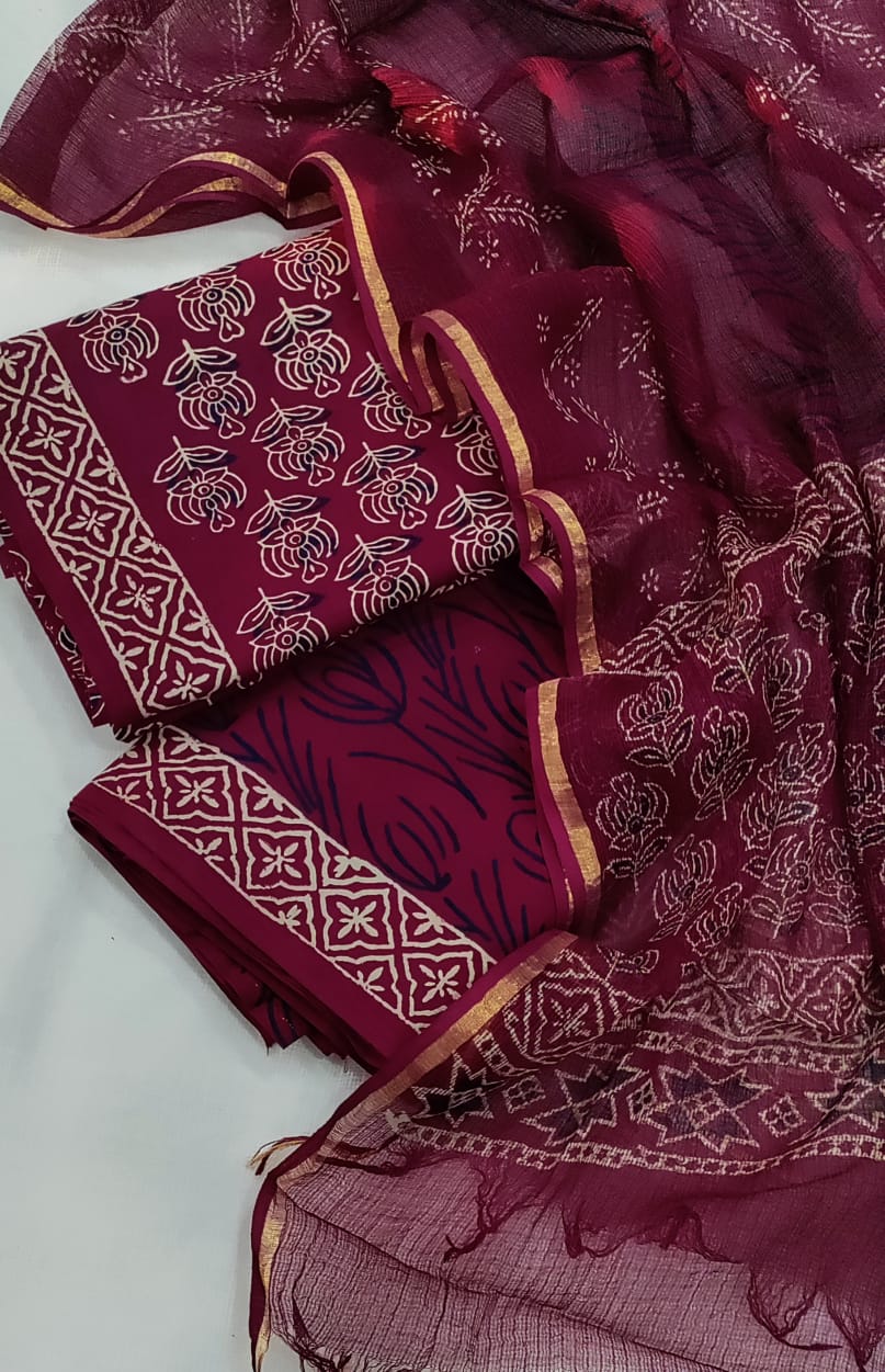 Cotton suit with Kota Doria Dupatta