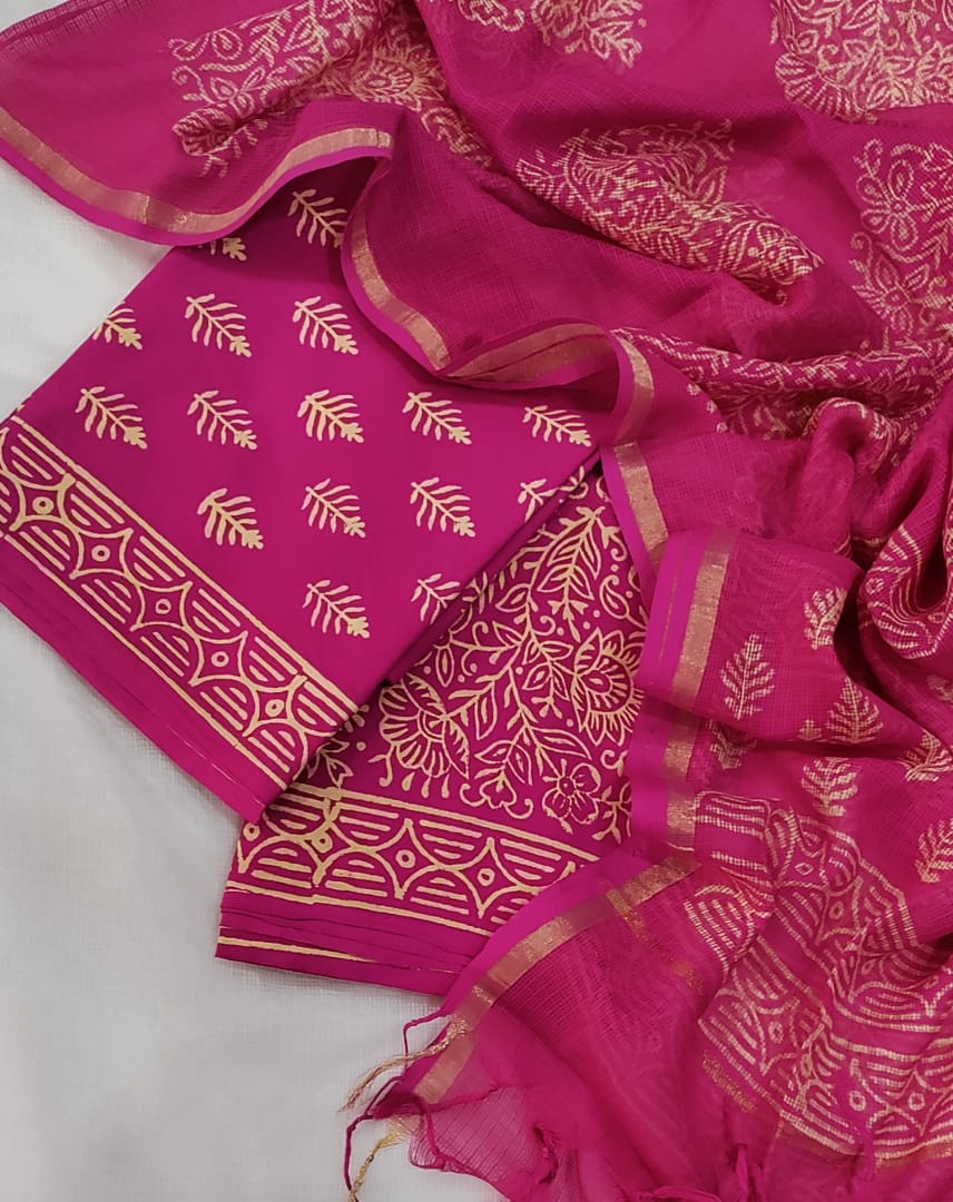 Cotton suit with Kota Doria Dupatta