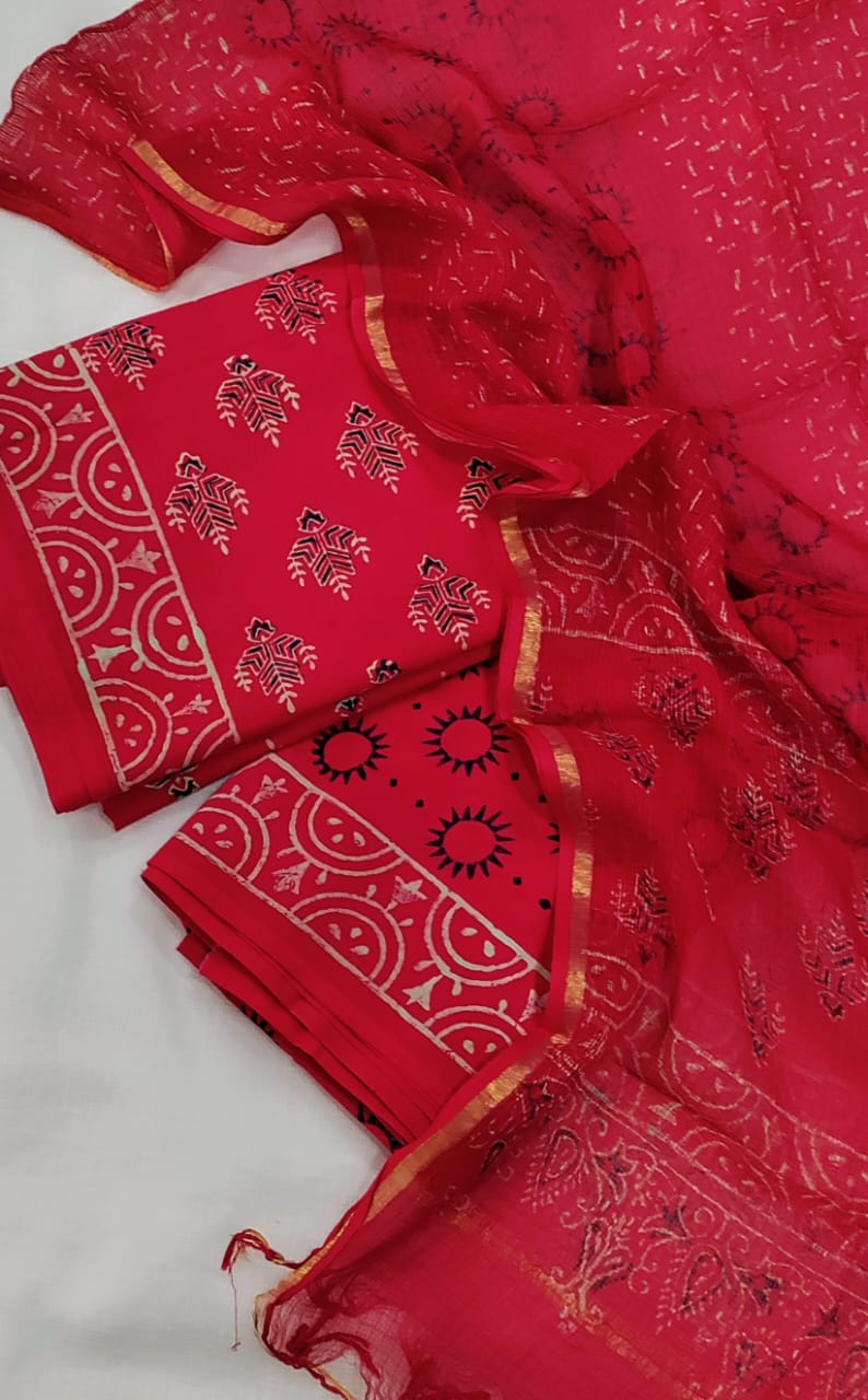 Cotton suit with Kota Doria Dupatta