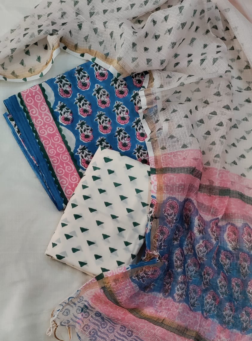 Cotton suit with Kota Doria Dupatta