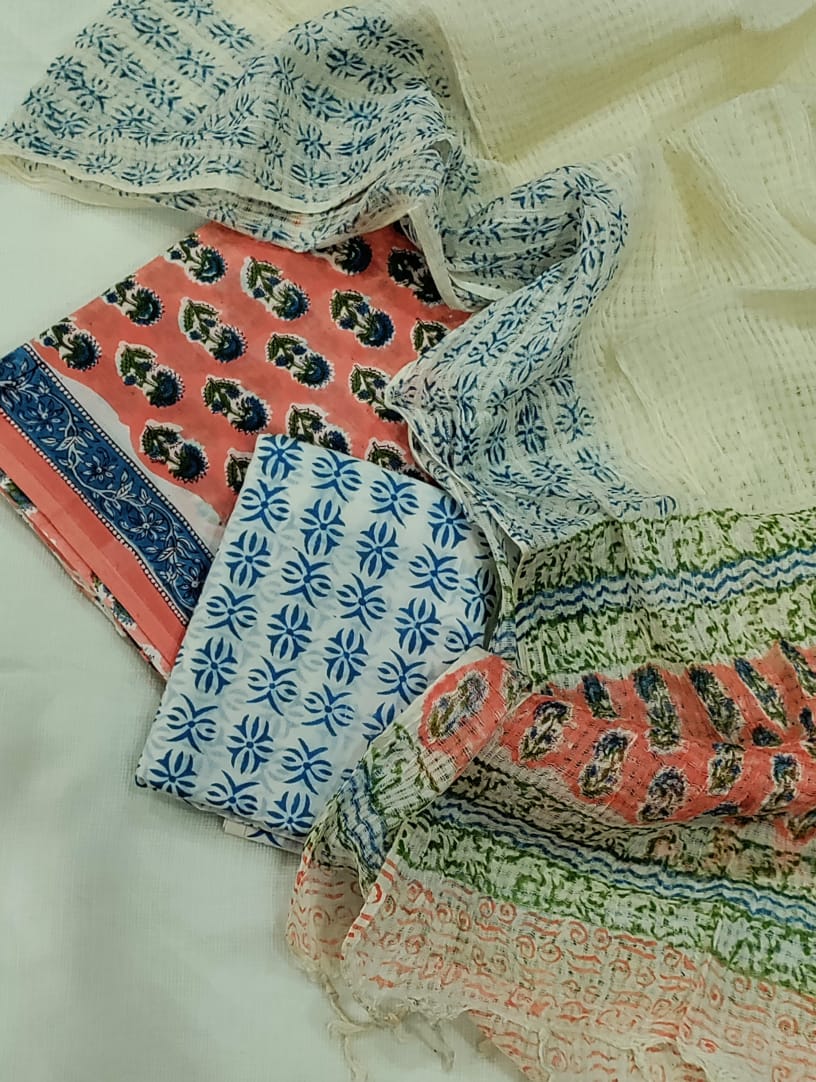 Cotton suit with Kota Doria Dupatta