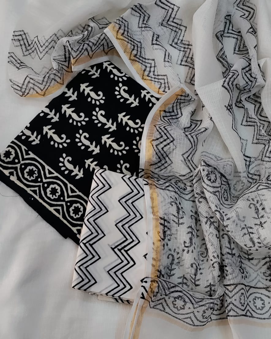 Cotton suit with Kota Doria Dupatta