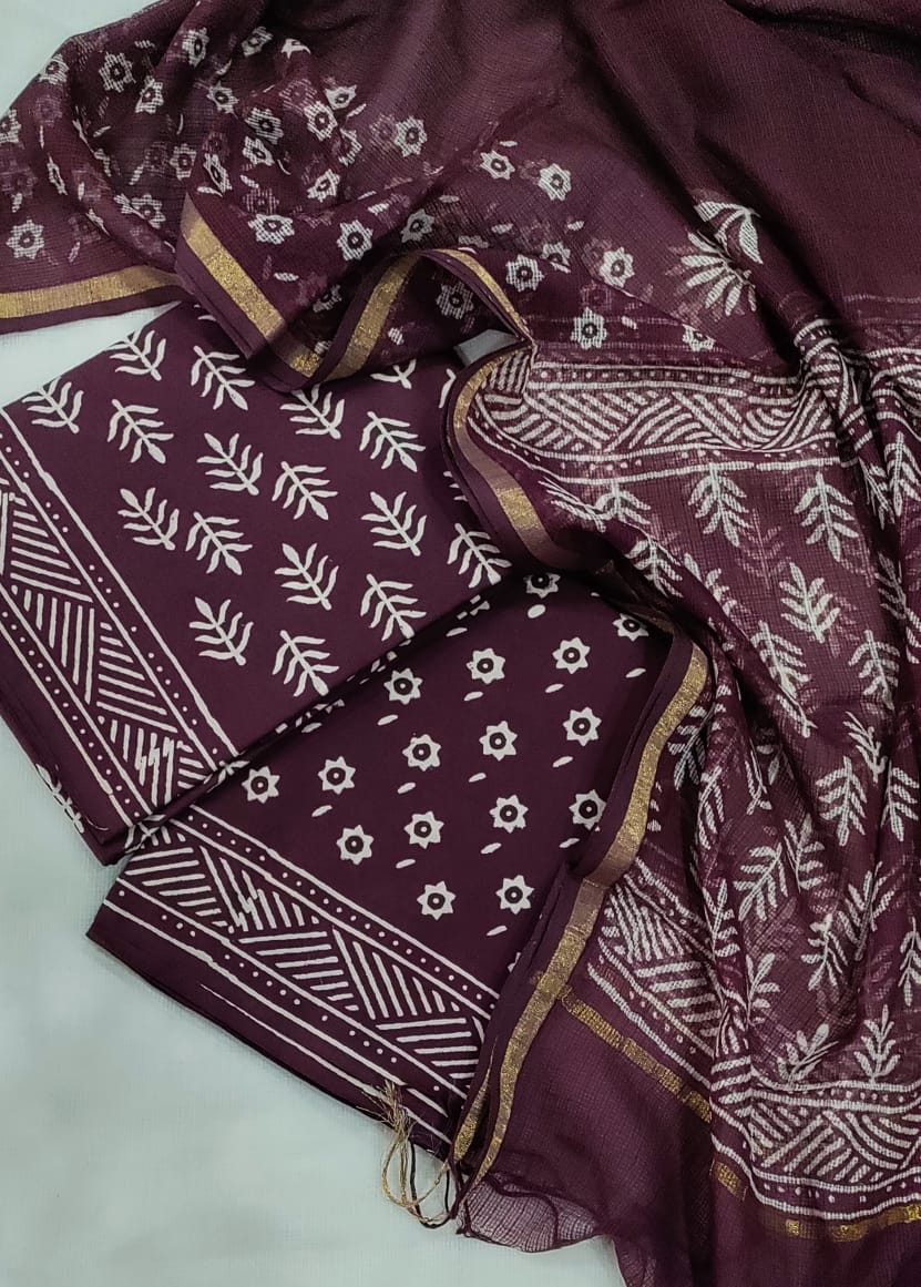 Cotton suit with Kota Doria Dupatta