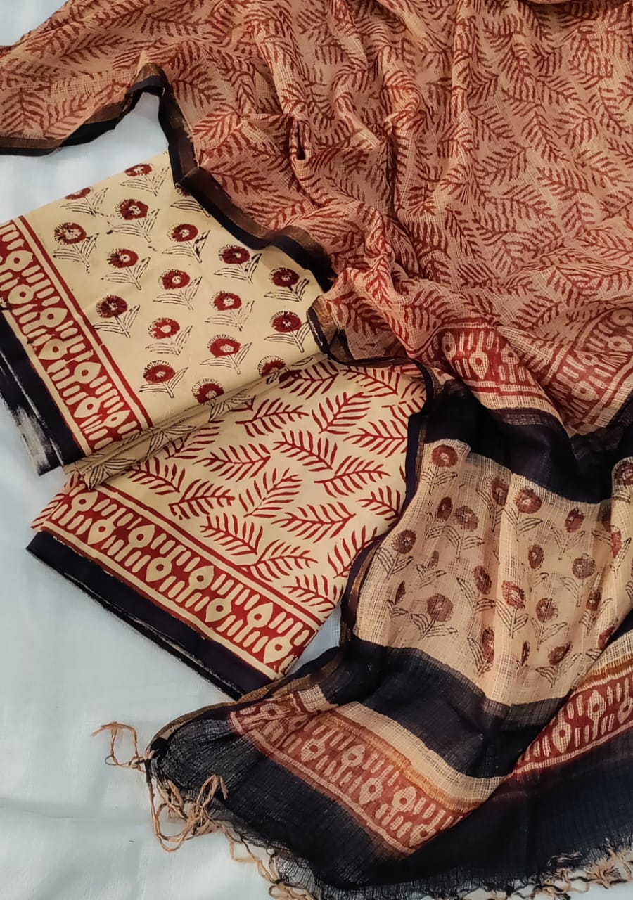 Cotton suit with Kota Doria Dupatta